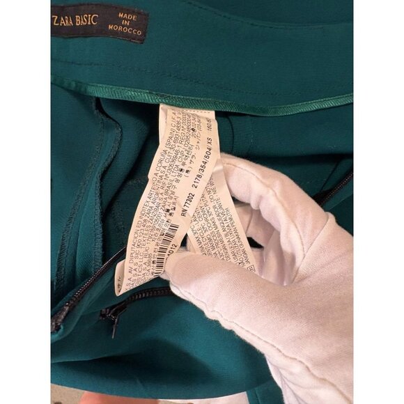Zara Basic Teal Ankle Trousers with Ribbon Tie & Zip Detail – Size XS - Picture 8 of 8